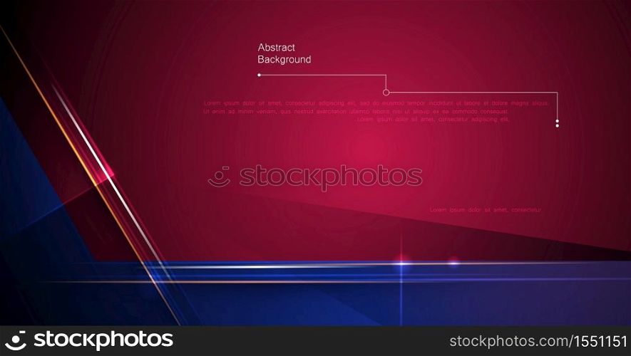 Illustration of abstract red, blue and black metallic with light ray and glossy line. Metal frame design gradient color for background. Vector design modern digital technology concept