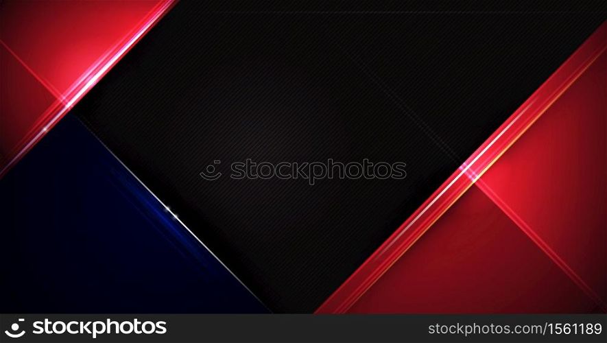 Illustration of abstract red, blue and black metallic with light ray and glossy line. Metal frame design for background. Vector design modern digital technology concept for wallpaper, banner template