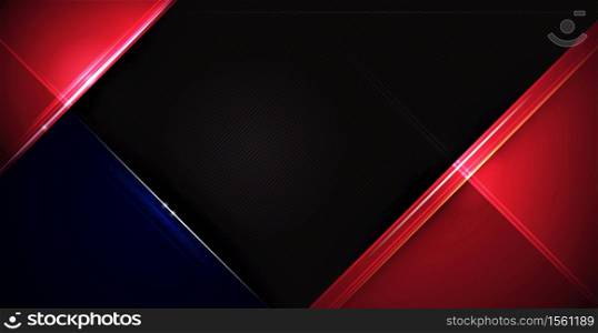 Illustration of abstract red, blue and black metallic with light ray and glossy line. Metal frame design for background. Vector design modern digital technology concept for wallpaper, banner template
