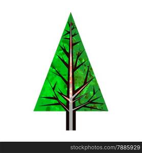 Illustration of abstract watercolor pine tree isolated on white background