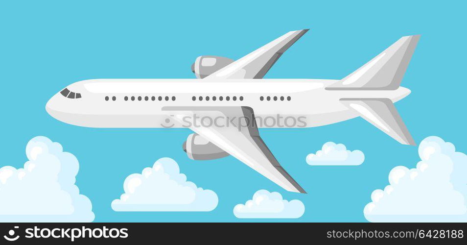 Illustration of airplane on blue sky and clouds. Illustration of airplane on blue sky and clouds.