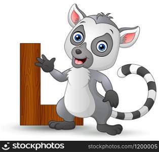 illustration of Alphabet L with Lemur cartoon