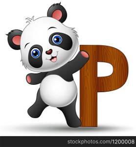 illustration of Alphabet P with Panda cartoon