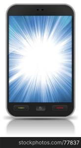 Illustration of an abstract awesome background inside basic smartphone screen, with flat blue screen for your technology background. Awesome Background Star Burst Inside Smartphone