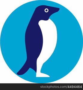 Illustration of an Adelie penguin or Pygoscelis adeliae, a species of penguin common along the entire Antarctic coast viewed from the side set inside circle done in retro style.