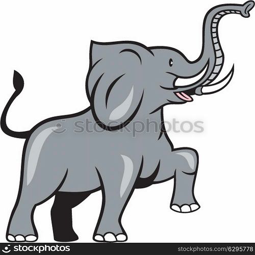 Illustration of an african elephant marching prancing viewed from the side on isolated white background done in cartoon style. . Elephant Marching Prancing Cartoon