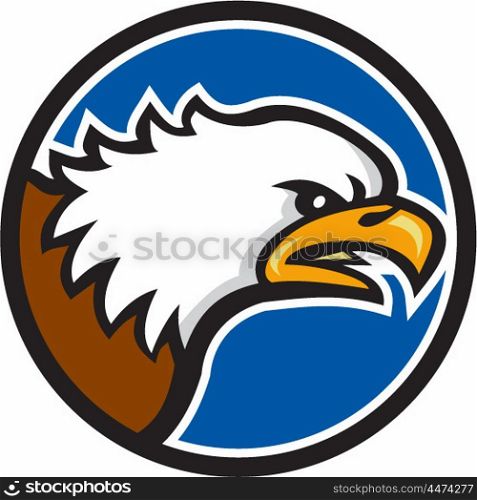 Illustration of an american bald eagle head screaming viewed from the side set inside circle done in retro style. . Bald Eagle Head Screaming Circle Retro