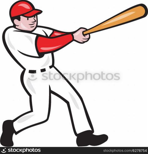 Illustration of an american baseball player batter hitter batting with bat done in cartoon style isolated on white background.. Baseball Player Batting Isolated Cartoon
