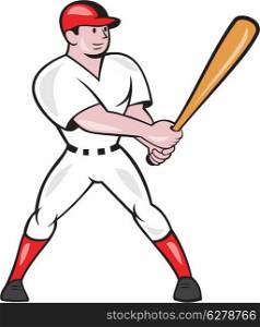 Illustration of an american baseball player batter hitter batting with bat done in cartoon style isolated on white background.. Baseball Hitter Batting Isolated Cartoon