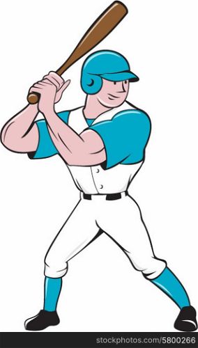 Illustration of an american baseball player batter hitter with bat batting stance viewed from side set on isolated white background.. Baseball Player Batting Stance Isolated Cartoon