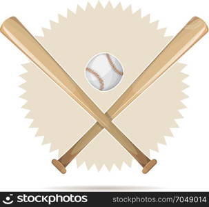 Illustration of an american baseball sport banner, with wooden bats and leather ball. Baseball Retro Banner With Bats And Ball