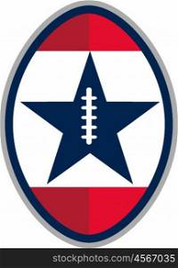 Illustration of an american football ball with star and stripes set on isolated white background done in retro style.