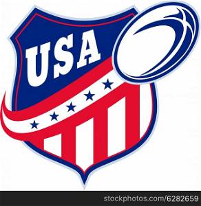 illustration of an American rugby ball shield with stars and stripes and words usa . american rugby ball shield usa