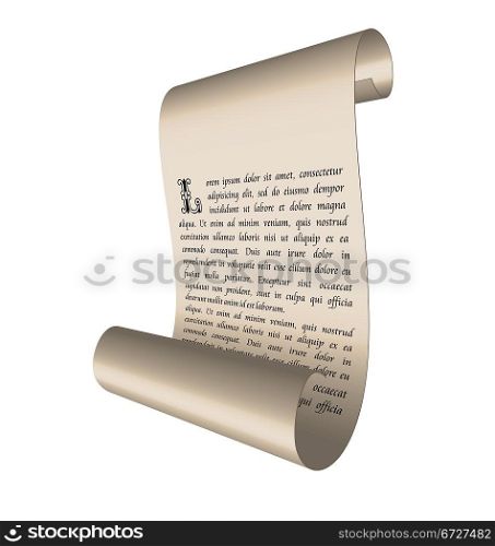 Illustration of an ancient scroll with text isolated on white background - vector