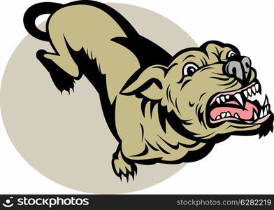 illustration of an Angry Dog barking about to attack viewed from a high angle. Angry Dog barking about to attack