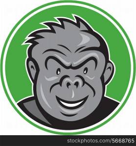 Illustration of an angry gorilla ape head set inside circle on isolated background done in cartoon style. . Angry Gorilla Head Circle Cartoon