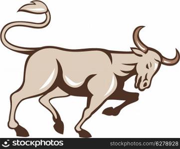 Illustration of an angry raging bull charging viewed from side on isolated background done in cartoon style.. Bull Charging Side Cartoon