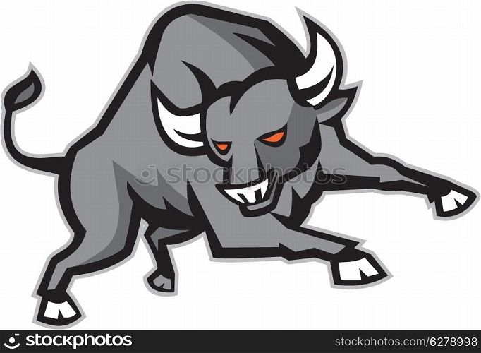 Illustration of an angry raging bull facing front snorting done in retro style.