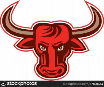 Illustration of an angry raging bull head facing front on isolated white background done in retro style. . Angry Bull Head Front Retro