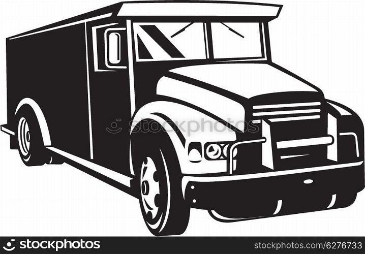 illustration of an armored car viewed from front set inside on isolated white background. armored car viewed from front