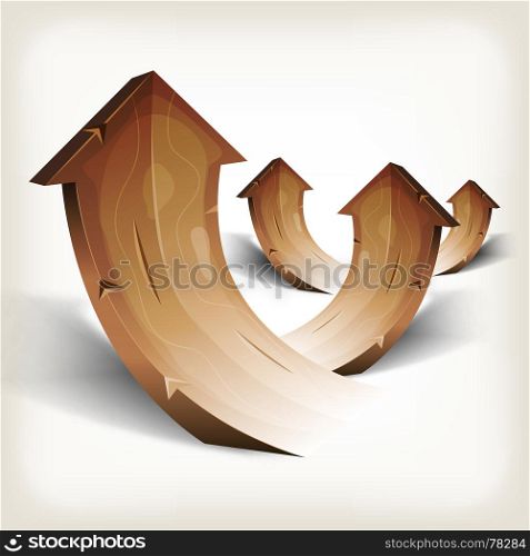 Illustration of an arrangement of abstract vintage rising cartoon wood arrows, symbolizing growth, wealth and success. Abstract Wood Rising Arrows