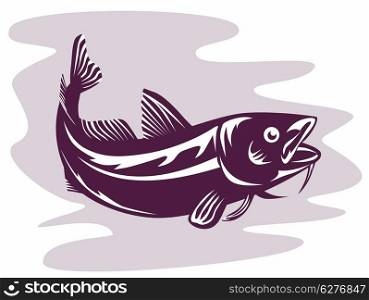 Illustration of an atlantic codfish done in retro style.