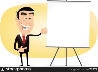 Illustration of an elegant businessman showing benefit growth on white board . Benefit Growth