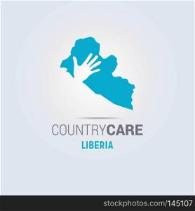 Illustration of an isolated hands offering sign with the map of Liberia. For web design and application interface, also useful for infographics. Vector illustration.