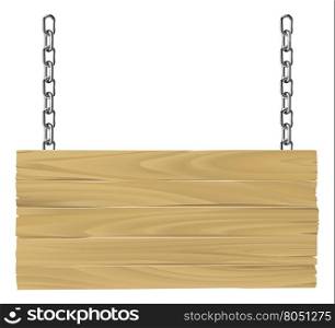 Illustration of an old wooden sign suspended on chains