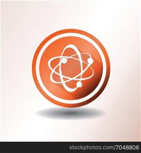 Illustration of an orange flat design atom icon, symbolizing science and nuclear energy. Atom Icons In Flat Design