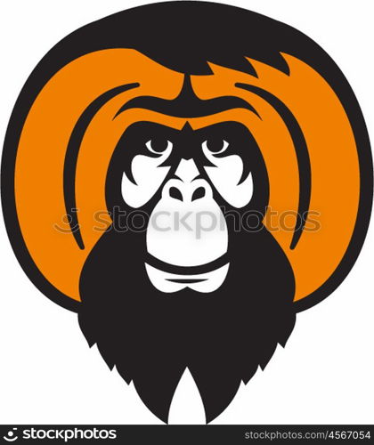 Illustration of an orangutan, orang-utan, orangutang or orang-utang an Asian species of extant great apes with beard facial hair and tussled hair viewed from front set on isolated white background done in retro style.