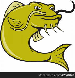 illustration of angry catfish done in cartoon style on isolated white background.. Angry Cartoon Catfish Fish