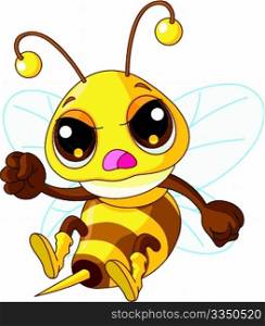 Illustration of angry Cute Bee in fly