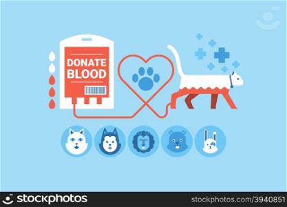 Illustration of animal blood donation flat design concept with icons elements