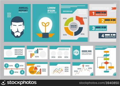 Illustration of annual report cover A4 sheet and presentation template and flat design icons elements, ideal for company information or infographic report