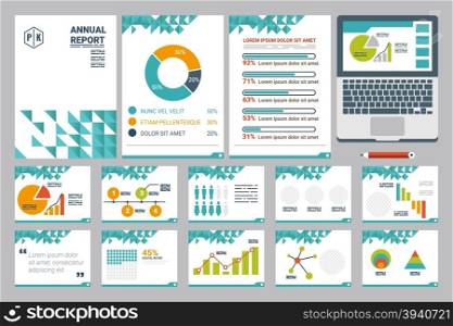Illustration of annual report cover A4 sheet and presentation template with flat design icons elements, ideal for company information or infographic report