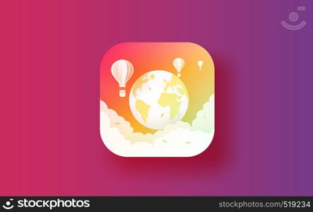 illustration of app travel and ecology button concept.Environment for world holiday trip relax.Creative design icon button application shade colorful.paper cut and craft style idea,Eco,Balloons,vector