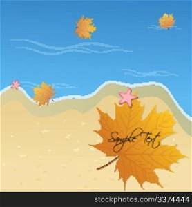 illustration of autumn card with water and leaf