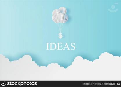 illustration of balloon fly with dollar sign on blue sky. Business and management concept idea.Creative design paper cut and craft style scene for your text.Minimal by pastel.Financial exchange.vector