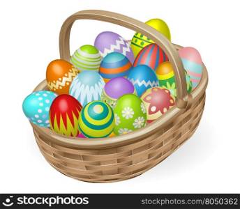 Illustration of basket of colourful painted Easter eggs