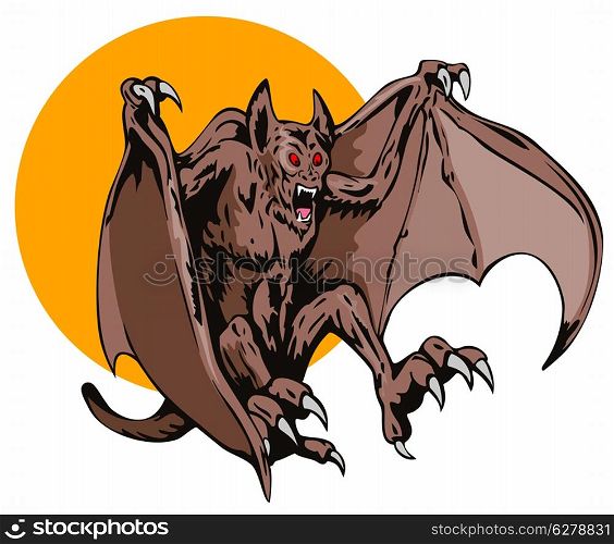 Illustration of bat monster in retro style. Bat Monster Retro