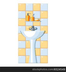 Illustration of bathroom interior.. Illustration of bathroom interior. Background for plumbing and furniture stores.