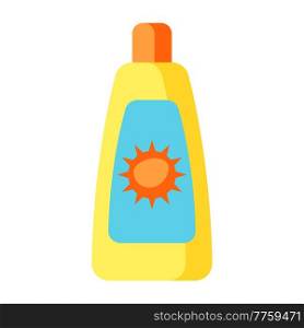 Illustration of beach sunblock cream. Summer image for holiday or vacation. Stylized icon.. Illustration of beach sunblock cream. Summer image for holiday or vacation.
