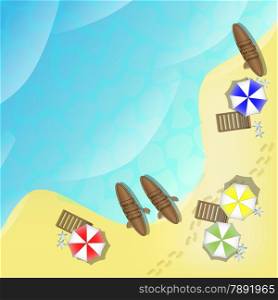 Illustration of beach with sea, boats and parasols Illustration of beach with sea, boats and parasols