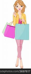 Illustration of Beautiful Girl with shopping bags