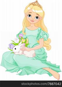 Illustration of beautiful princess holds cute rabbit