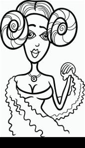 Illustration of Beautiful Woman Cartoon Character or Aries Horoscope Zodiac Sign for coloring