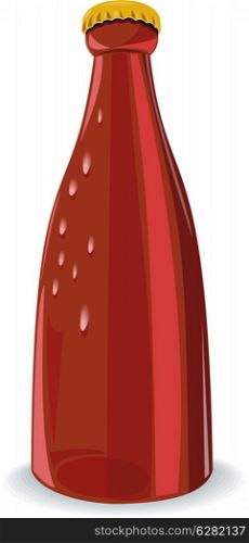 Illustration of beer bottle wormview flat in retro style.. Beer Bottle Red Retro
