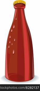 Illustration of beer bottle wormview flat in retro style.. Beer Bottle Red Retro