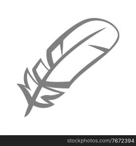 Illustration of bird feather. Icon, emblem or label for design.. Illustration of bird feather.